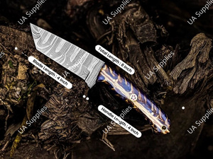 มีดแค้มปิ้งใบตายเหล็กดามัสกัสคุณภาพสูง ลายบิดเกลียว ด้ามจับรูปทรงกรวยสน ดีไซน์โดดเด่น พร้อมปลอกหนัง - Product Image 6