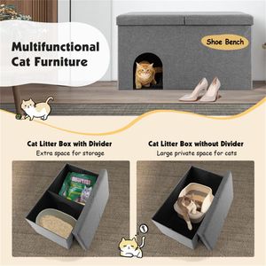 Lussuosa Cassetta per Gatti Grigia con Recinzione, Tappetino Anti-Urina, Ampia Ingresso Quadrata, Sgabello Portascarpe per la Pulizia degli Animali Domestici, Ideale per il Soggiorno - Product Image 3