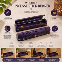 Plateau décoratif en bois artisanal pour cendres d'encens, porte-encens en bois imprimé, méditation, aromathérapie, décoration intérieure, cadeau