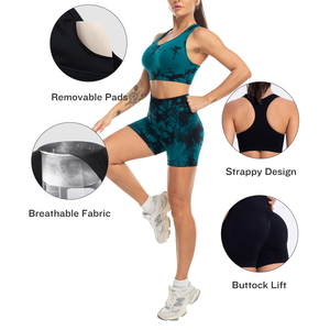 <b>Women</b> <b>Teal</b> Tie Dye Yoga Set Crop <b>Top</b> High Waist Full Length Leggings Racerback Sleeveless 3 Piece Activewear - Product Image 4