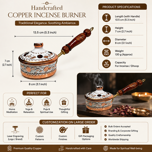 Handcrafted Copper Brass Incense <b>Burner</b> Wooden Handle Bakhoor <b>Burner</b> Oud <b>Burner</b> Charcoal Censer Home Decor OEM ODM Gift - Product Image 4