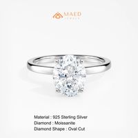 Bague de fiançailles solitaire ovale en moissanite plaqué or en argent sterling 925, sertie à griffes, bijoux fins pour femme, idéale pour anniversaire ou fête
