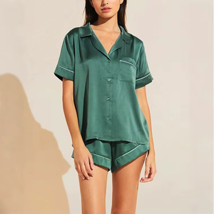 Ensemble pyjama en coton doux pour femmes, manches courtes, boutonné, 2 pièces, vêtements de nuit confortables et respirants, ensemble de nuit - Product Image 2