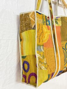 Bolsa de Compras Reutilizable Ecológica, Ligera, Abierta, de Seda Vintage Hecha a Mano, para Mujer, FABRICATEFIZZ, Étnica, India, Acolchada - Product Image 2