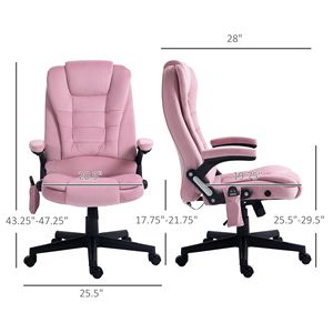 Sedia da Ufficio Direzionale in Velluto Rosa con Massaggio Riscaldato e 6 Punti di Vibrazione, Design Tradizionale e Contemporaneo per Dirigenti - Product Image 3