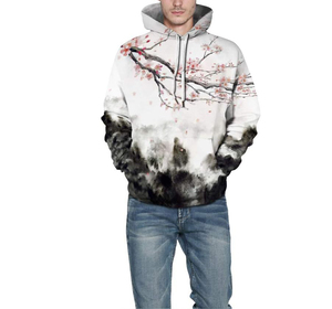 Sweat-shirt à capuche unisexe imprimé fleurs de cerisier, 100 % polyester tricoté, décontracté, pour le printemps, coupe classique, sublimation - Product Image 4