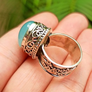 แหวนแคลเซโดนี เงินแท้ 925 แหวนทำมือสำหรับผู้หญิง เครื่องประดับสไตล์โบโฮ พลอยประจำเดือนมีนาคม ประดับพลอยรูปไข่ - Product Image 5