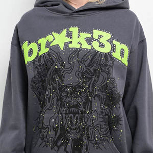 Sudadera con Capucha de Manga Larga Estilo Streetwear, Premium con Pedrería, Logotipo Personalizado Impreso, Nueva Sudadera con Capucha de Algodón Mezclado con Aspecto Vintage y Pedrería - Product Image 4