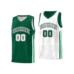 Camiseta de baloncesto sin mangas con cuello en V y nombre del equipo personalizado, ropa deportiva unisex verde y blanca - Product Image 1