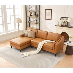 Divano in vera pelle a forma di L da 94.5 pollici in stile moderno con Chaise longue wonise marrone chiaro per soggiorno - Product Image 2