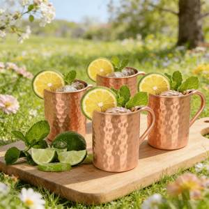 Hammered copper mug set sandstone valley beverage <b>cups</b> <b>reusable</b> premium cocktail serving metal mugs durable - Product Image 4