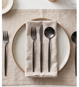Ensemble de couverts en acier inoxydable enduit de couleur noire couverts à manger cuisine mariage maison Restaurant utilisation ensemble de 5 fourchette couteau cuillère - Product Image 5
