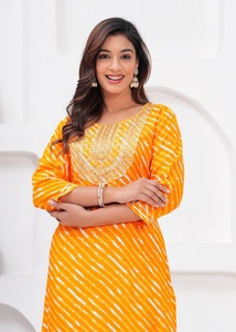 Women Yellow Lahriya Printed <b>Kurti</b> Ethnic Casual Wear <b>Kurti</b> - Product Image 5