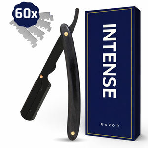 มีดโกนหนวดแบบตรง ด้ามไม้สีดำ พร้อมใบมีดคมเดี่ยว 60 ใบสำหรับโกนหนวด - Product Image 3