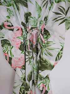 ชุดเดรสคาฟทันผ้าฝ้ายพิมพ์ลายดอกไม้สไตล์วินเทจทำมือจากอินเดีย ทรงเอ คอวี แขนสามส่วน ความยาวระดับเข่า เหมาะสำหรับใส่ไปชายหาด - Product Image 2