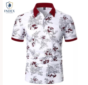 Camisa Polo de Manga Corta con Estampado Floral Blanco para Hombre, Corte Regular, Informal, Transpirable, 100% Algodón Popelina - Product Image 1