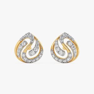 Pendientes de Oro Amarillo con Diamantes Cultivados en Laboratorio, Diseño de Espiral y Racimo Calado - Product Image 1