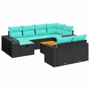 Set Divano da Esterno in Polyrattan Nero con Cuscini, 10 Posti, Arredamento da Giardino Contemporaneo - Product Image 2
