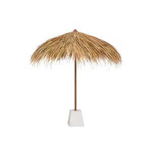 Parasol en feuilles de palmier tropicales avec mât en bambou rustique - Ensemble parasol et support en chaume naturel pour terrasse de complexe hôtelier au bord de la piscine - Product Image 1