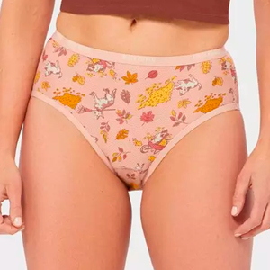 High-Waist Women's <b>Panties</b> Floral Print Cotton Spandex Breathable Knitted Everyday Underwear Standard Thickness Machine Washable - Product Image 1