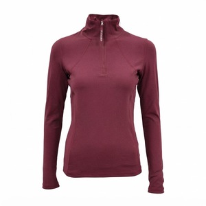 OEM <b>Women</b> Equestrian <b>Long</b> <b>Sleeve</b> <b>Top</b> <b>Black</b> Color Blocked White Collar Zipper Horse Riding Base Layer Shirt Spandex/Polyester - Product Image 3