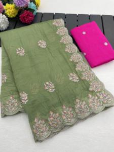 Indian Stunning Gold Crush with Embroidery and Multi Thread Work Fancy Saree for Wedding Occasion and Party for Women Wear - Product Image 2