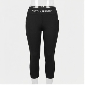 Leggings de yoga taille haute mi-mollet pour femme North Approach, noir uni, respirant, sans couture, vêtements de sport - Product Image 1