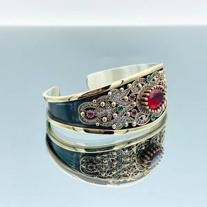 Handmade Ruby Sterling <b>Silver</b> <b>Cuff</b> <b>Bracelet</b> Turkish Adjustable Jewelry Natural Gemstone Elegant Gift For Women - Product Image 2