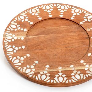 Assiette de service artisanale en bois de manguier avec incrustation de nacre, plateau décoratif pour la décoration de table de mariage - Product Image 1