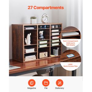 Organizzatore per Documenti in Truciolato a 27 Scomparti con Ripiani Rimovibili, Classificatore Postale per Casa o Ufficio - Product Image 4