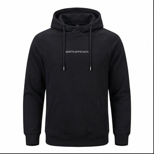 North Approach Men's Black Hooded Sweatshirt <b>Raglan</b> Sleeve Fleece Casual Autumn Wear Front Pocket Regular Fit - Product Image 1