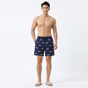 Short de bain décontracté pour homme, bleu marine, à imprimé arêtes de poisson, séchage rapide, avec cordon de serrage et taille mi-haute - Product Image 2