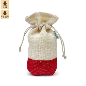 Pochette cadeau personnalisée en jute avec cordon de serrage pour Noël, 15x22cm, sac en toile de jute rouge et lurex doré, vente en gros, OEM, ODM, marque privée, emballage de fêtes - Product Image 1