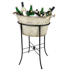 Galvanized Beverage Tub with Metal Stand Outdoor Party Ice Bucket <b>Cooler</b> for Beer and Wine Leak-Proof Metal <b>Drink</b> Tub - Product Image 1