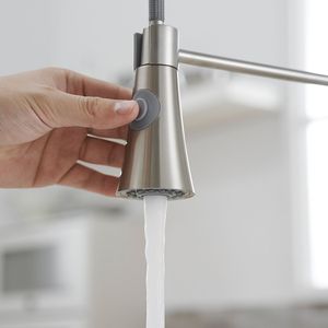 Robinet de cuisine monocommande monolevier en nickel brossé avec douchette extractible pour évier de cuisine - Product Image 1