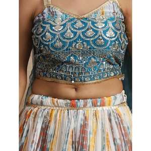 Placer blanco y azul lentejuelas Chinon ropa festiva Lehenga Choli vestidos elegantes para mujeres - Product Image 3