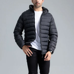 Wholesale Custom Formal Men's Hooded <b>Warm</b> <b>Waterproof</b> Safari <b>Jacket</b> with Front Logo Autumn Streetwear Stand Collar Nylon - Product Image 4