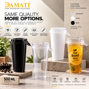แก้วพลาสติก PP ขนาด 500 มล. ฝาปิดแบบ Sipper ใช้ซ้ำได้ เกรดสำหรับอาหาร แก้วน้ำดื่มแบบนำกลับบ้าน สำหรับน้ำผลไม้ น้ำเปล่า กาแฟ เครื่องดื่มต่างๆ  รับสกรีนโลโก้แบบ IML - Product Image 5