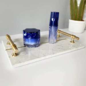 Bandeja de Mármol Natural de Lujo con Asas Metálicas, Organizador de Baño para Cosméticos, Joyas, Perfumes, Decoración de Encimera - Product Image 3