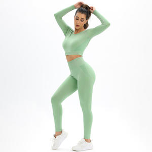 Ensemble de vêtements de sport pour femmes, ensemble de yoga 2 pièces, legging respirant et léger, haut de sport sans couture, haut de yoga à manches longues - Product Image 3
