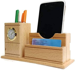 Natural Wood Pen Stand With <b>Clock</b> Wooden Desktop Pen Holder with <b>Clock</b> for Home Office - Product Image 4