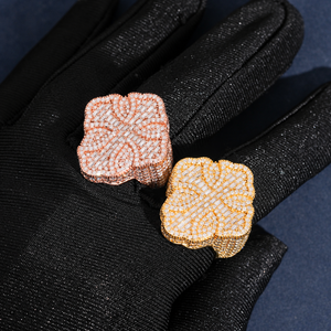Mens 925 Silver Lab Grown Diamond Clover <b>Ring</b> Baguette Cut Floral Cluster Luxury Gold Rose Gold Silver <b>Statement</b> <b>Ring</b> - Product Image 2