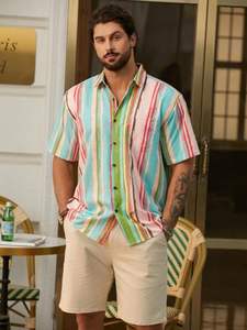 Chemise imprimée pour homme à manches courtes, style hawaïen tropical, décontractée, boutonnée, pour l'été, motif floral coloré, haut pour homme, été - Product Image 6