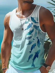 Professional Summer Daily Casual Men Tank Top Hawaiian Style Fish <b>Print</b> Men Tank Top <b>Seaside</b> Party Men Fash And Latest Design - Product Image 3