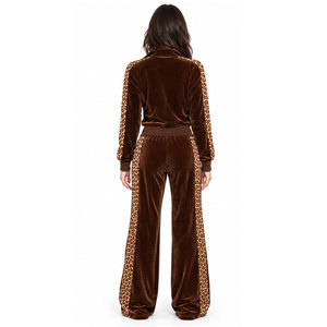 Women's Brown <b>Leopard</b> <b>Print</b> Velvet Tracksuit Set Full Sleeve Zipper Front Casual Autumn Wear <b>Sweatshirt</b> And Pants Outfit - Product Image 3