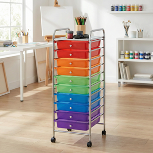 Chariot de bureau à quatre roues en gros, fabricant de meubles de rangement de Taïwan, chariot de rangement pour la maison, VENTE eBay-10, chariot de rangement coloré en fer et PP - Product Image 1