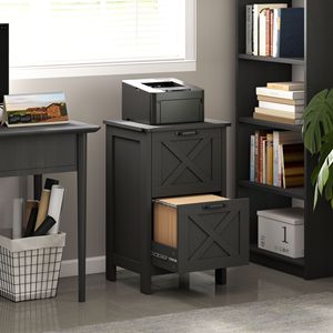 "Distressed Black Rustic Farmhouse <b>File</b> Cabinet 2-Drawer <b>A4</b>/Letter Size Office Storage" - Product Image 2