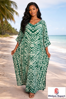 Robe Kaftan de Plage Ample Imprimée Personnalisée pour Femme en Soie, Coton et Rayonne – Mode Estivale – Fabricant OEM ODM – Fournisseur de Tissus Personnalisés