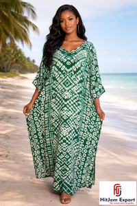Vestido Kaftán de Playa para Mujer con Estampado Personalizado, Corte Holgado, para Verano, en Seda, Algodón, Rayón y Poliéster, Servicio de Fabricación al por Mayor - Product Image 5