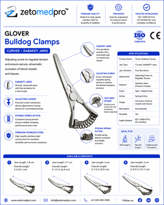 Pinzas de Bulldog Curvas GLOVER con mandíbulas DeBAKEY, longitud total 5.1cm, 6.4cm, 8.9cm, 12.1cm, instrumento cardiovascular ZETOMEDPRO - Product Image 4